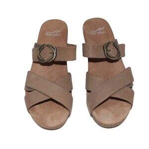 Dansko Women's Taupe Milled Nubuck Leather Susie Wedge Sandals - 39 (US 8)